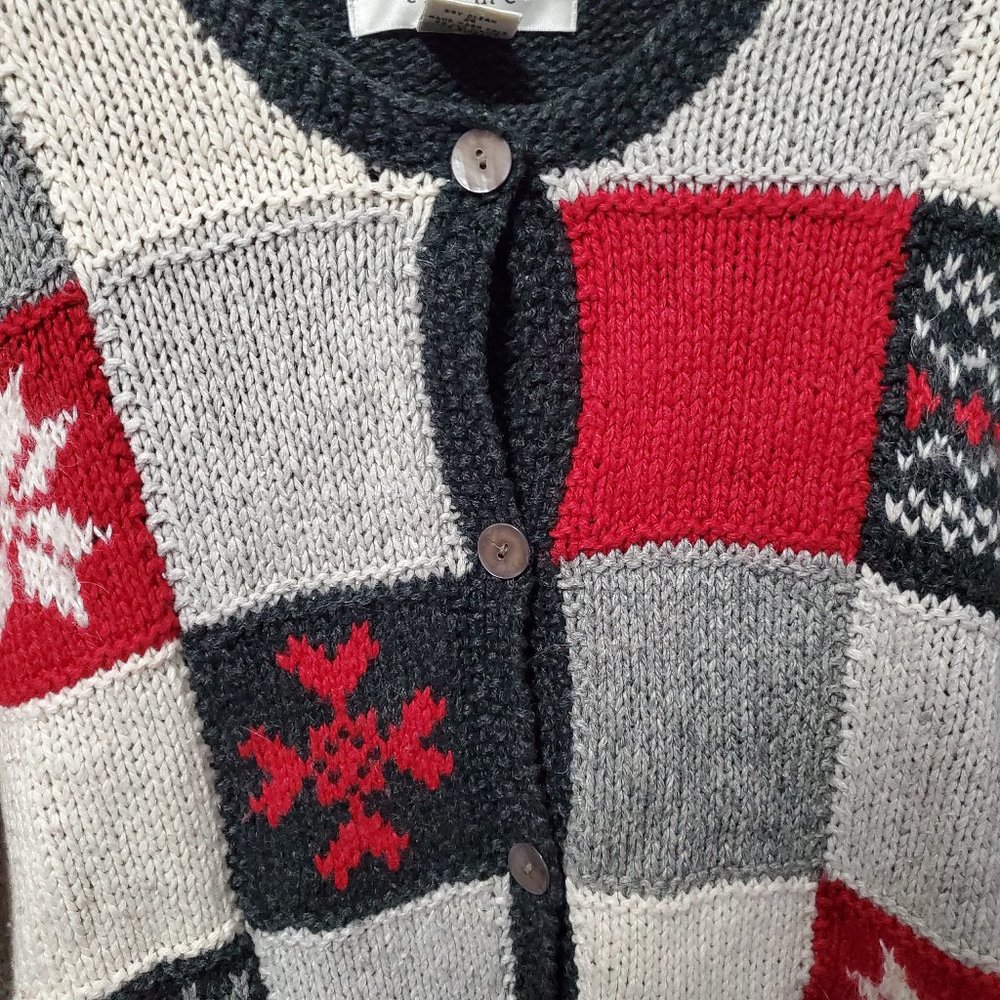 Thyme Patchwork Button Up Wool Snowflake Holiday … - image 6